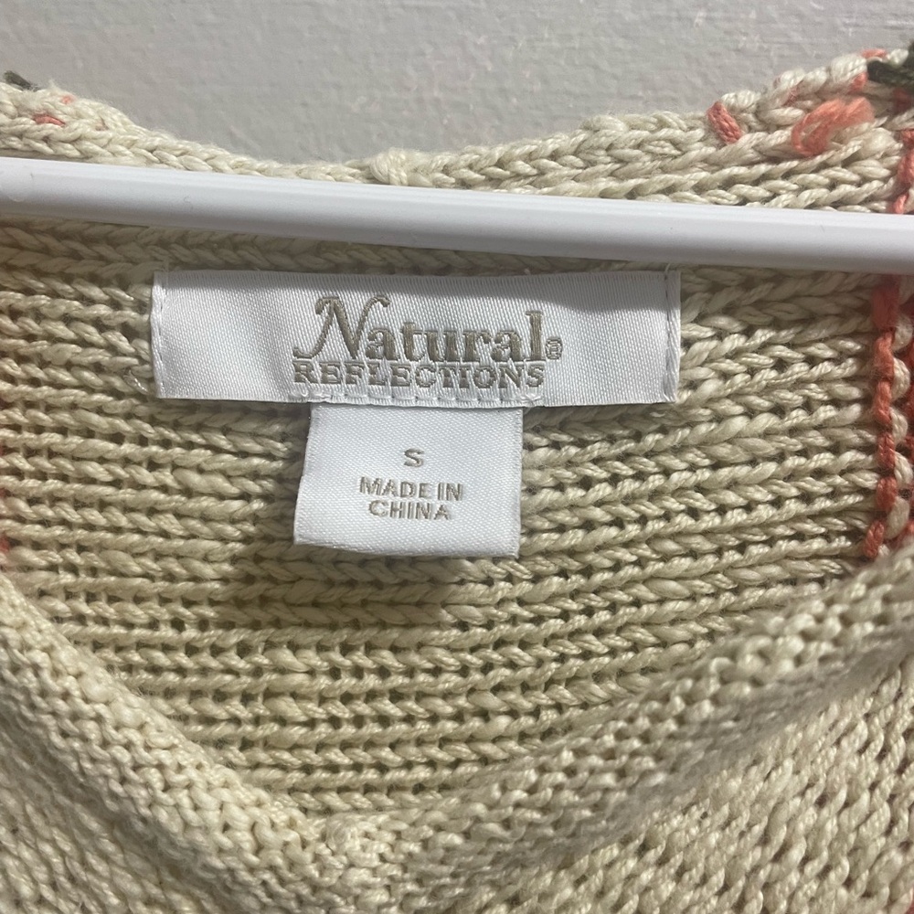 Natural Reflections Cream Knit Scoop Neck Sweater with Coral Accent
